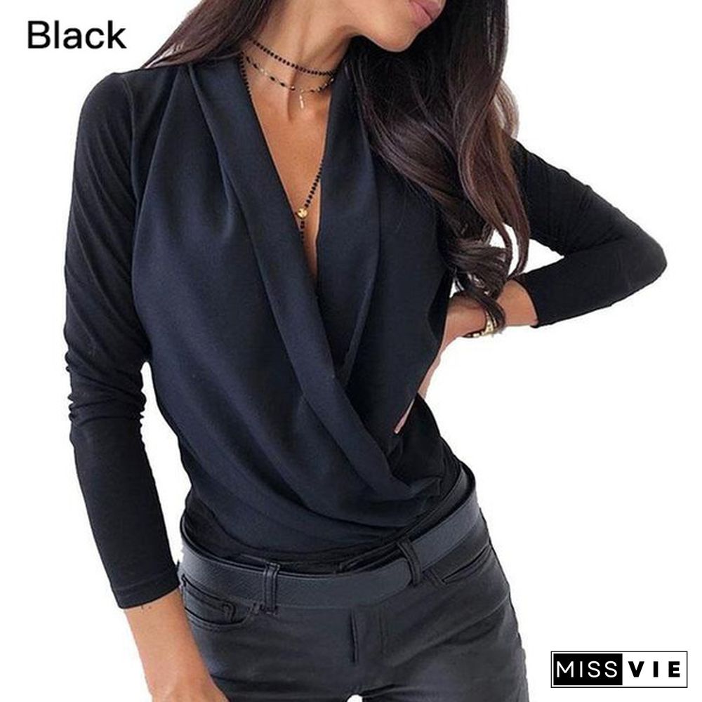 Women Office Lady Tops And Blouses V-Neck Long Sleeve Womens Clothes Plus Size Shirt Streetwear Blouse Femme