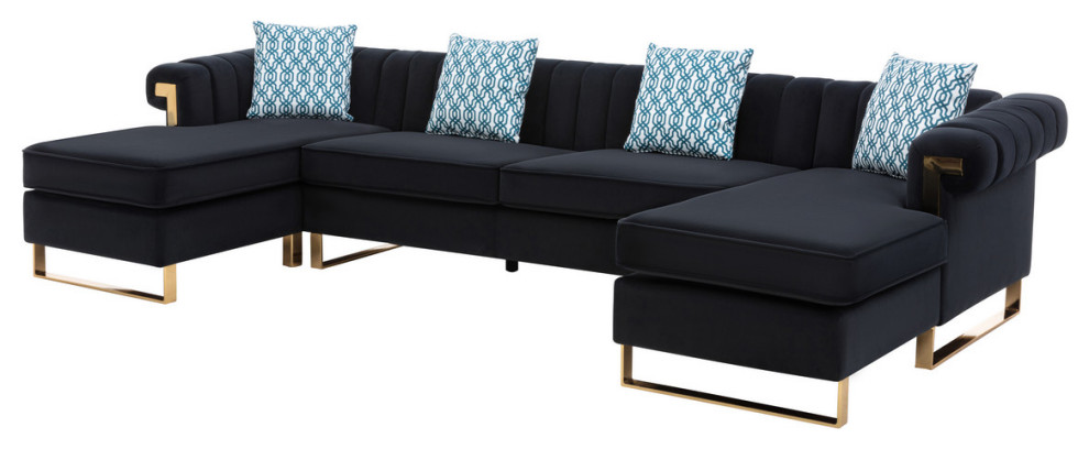 Maddie Velvet 5 Seater Double Chaise Sectional Sofa   Contemporary   Sectional Sofas   by Lilola Home  Houzz