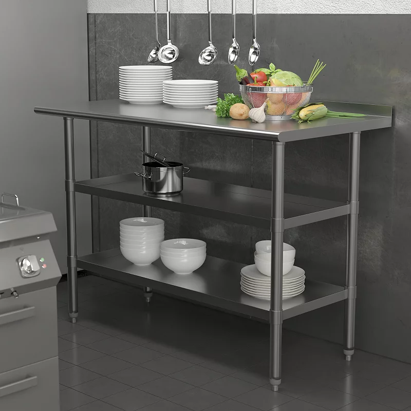 Emma and Oliver NSF Certified Stainless Steel 18 Gauge Work Table with 1.5 Backsplash and Undershelves - 60W x 24D x 36H