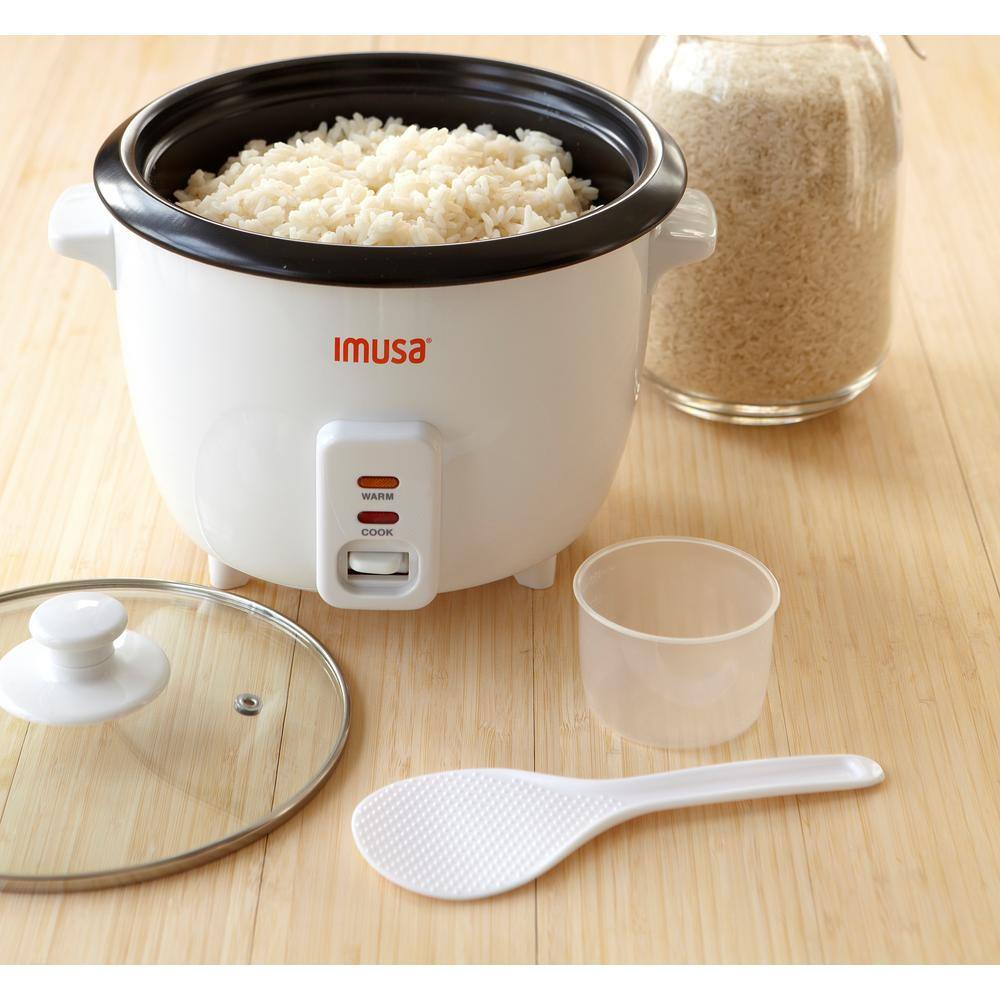 IMUSA 8-Cup Non-Stick White Rice Cooker with Non-Stick Cooking Pot GAU-00013