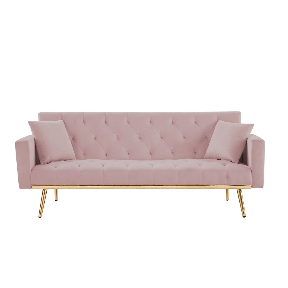 Tufted Back Loveseat Velvet Fold Couch for Livingroom Sofa with Pillow