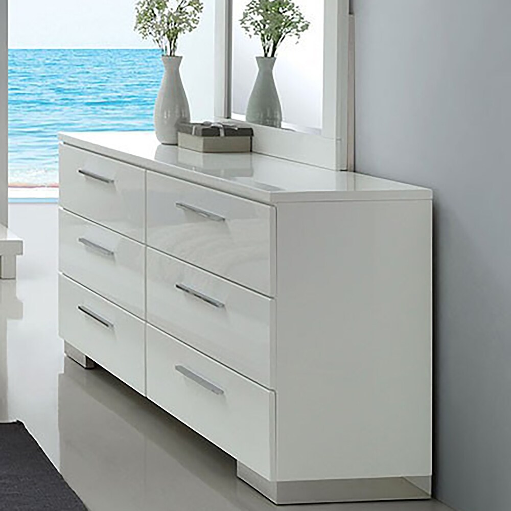 Ballingham Contemporary Glossy White 56 inch Wide 6 Drawer Wood Dresser by Furniture of America