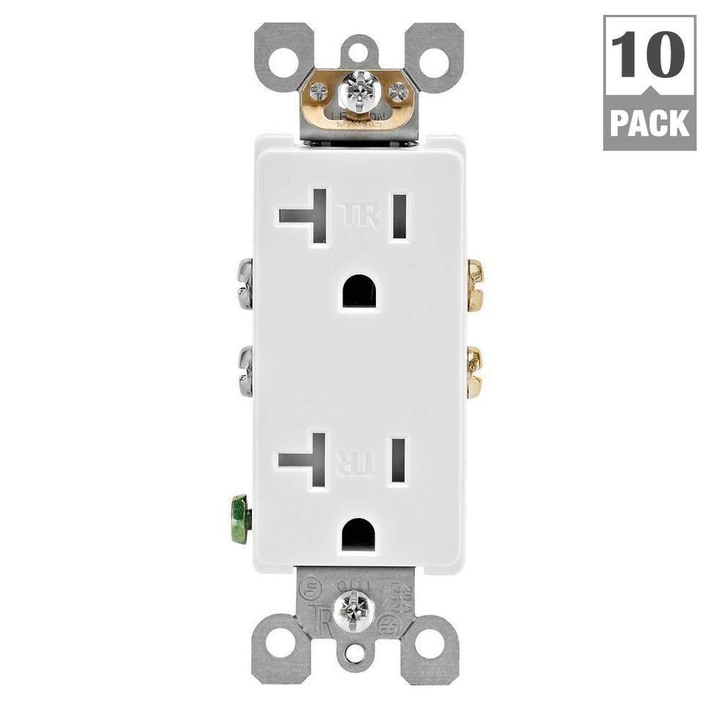 Leviton Decora 20 Amp  Tamper Resistant Duplex Outlet White (10-Pack) M02-T5825-WMP