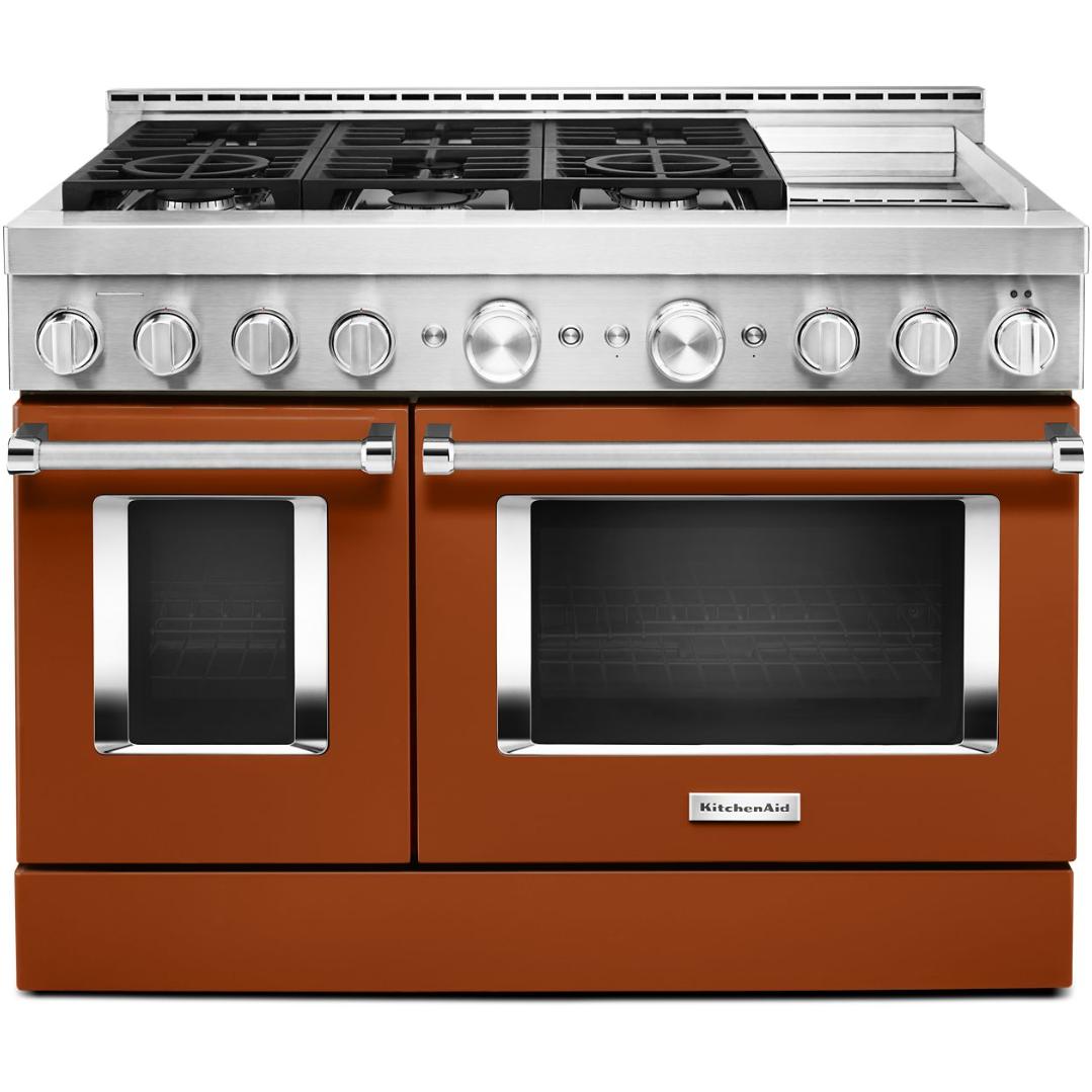 KitchenAid 48-inch Freestanding Gas Range with Even-Heat? True Convection KFGC558JSC