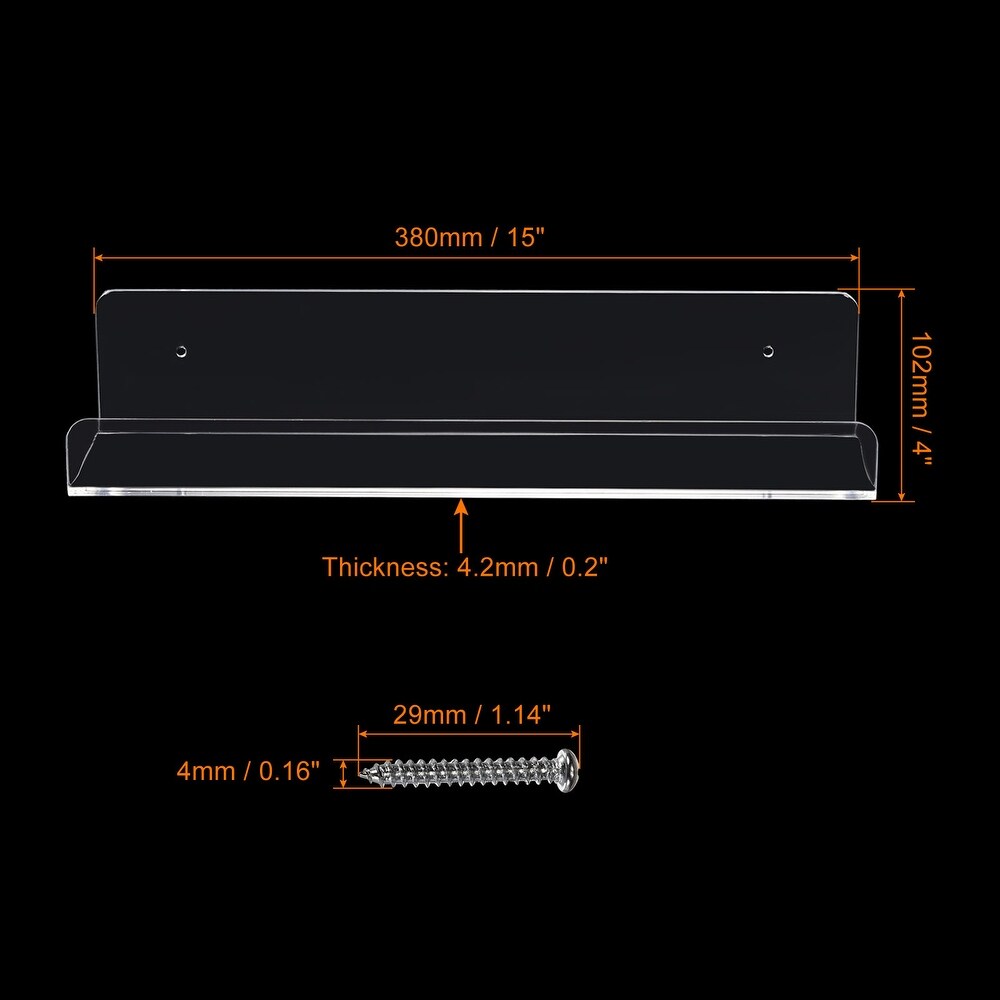 6Pcs Acrylic Floating Shelf 15 Inch Floating Wall Mounted Shelves Transparent   15 x 4.0 Inch