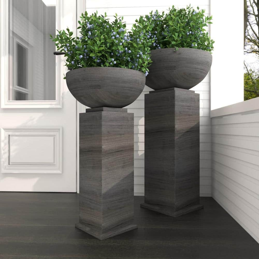 Litton Lane 38in. Extra Large Gray Metal Indoor Outdoor Planter (2- Pack) 65379