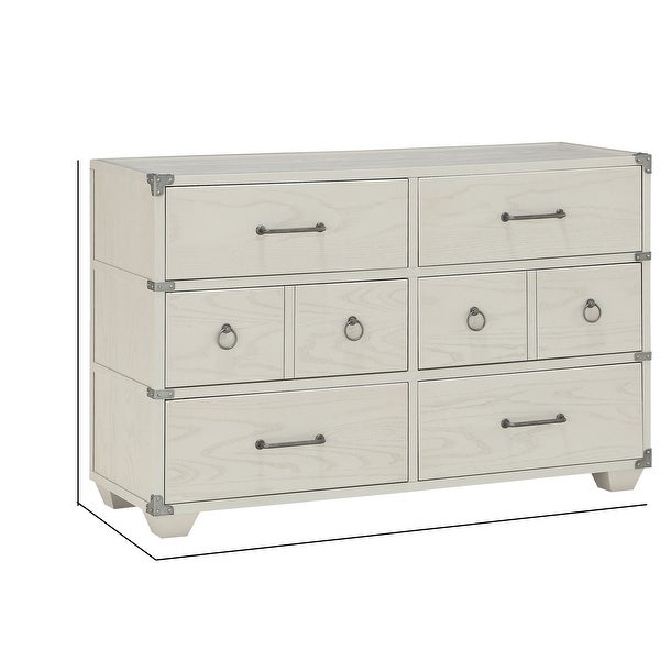 Eight Drawer Wooden Dresser with Metal Ring Pulls and Handles， Gray - - 36799859