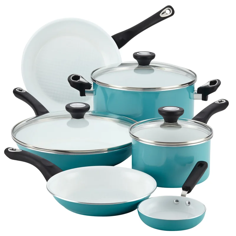 Farberware 17494 purECOok 12-Piece Aluminum Ceramic Nonstick Cookware Set in Aqua