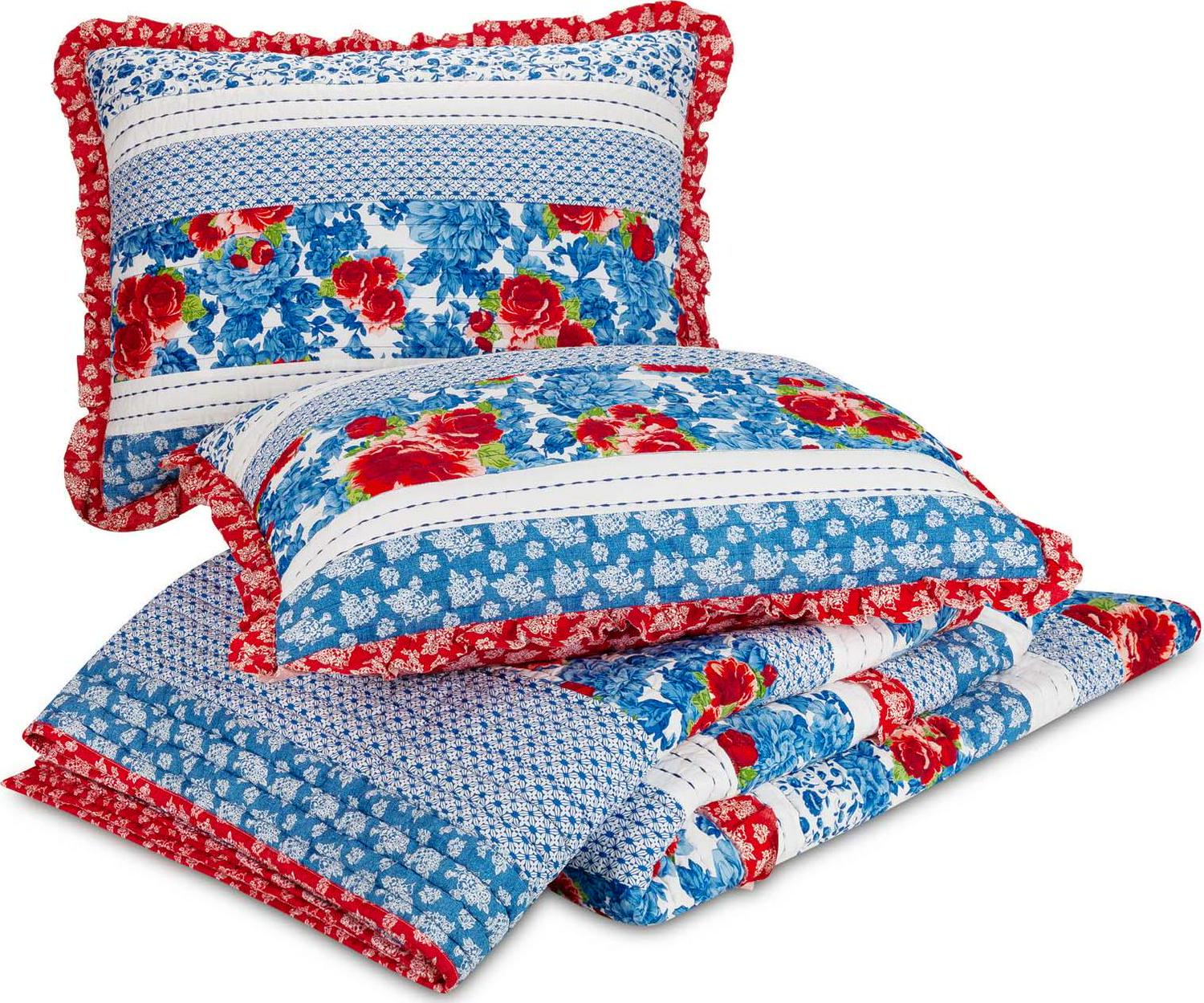 The Pioneer Woman Blue Heritage Floral Cotton Full/Queen Quilt