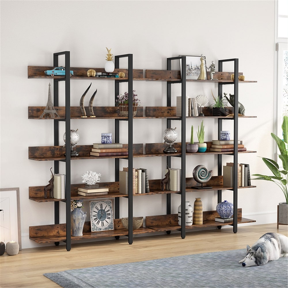 47'' Bookcase  Industrial Bookshelves Etagere with Storage  Open Display Shelves