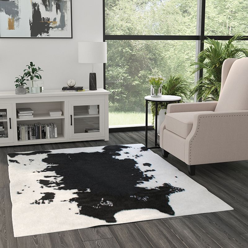 Masada Rugs Masada Rugs 5'x7' Faux Fur Cowhide Area Rug Mat in Black and White