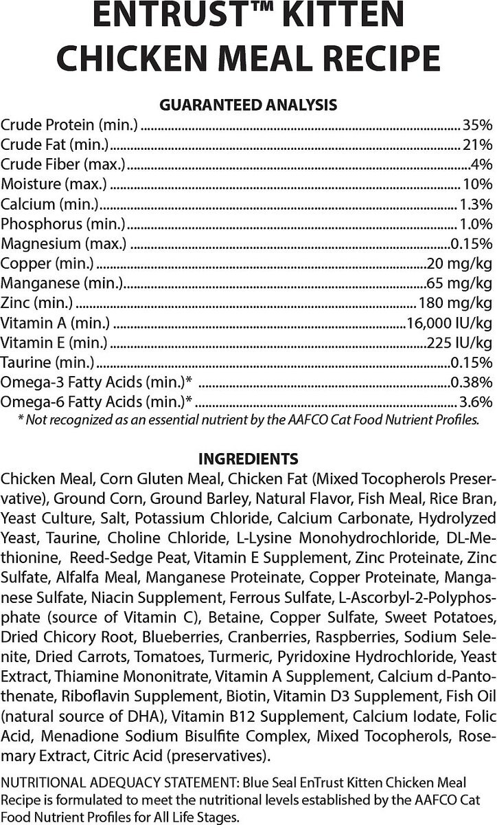 Blue Seal EnTrust Kitten Chicken Meal Recipe Dry Cat Food