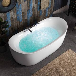 WOODBRIDGE 72 in. Acrylic Flatbottom Whirlpool and Air with Inline Heater Bathtub Tub Filler Drain and Overflow Included in White HBT7102