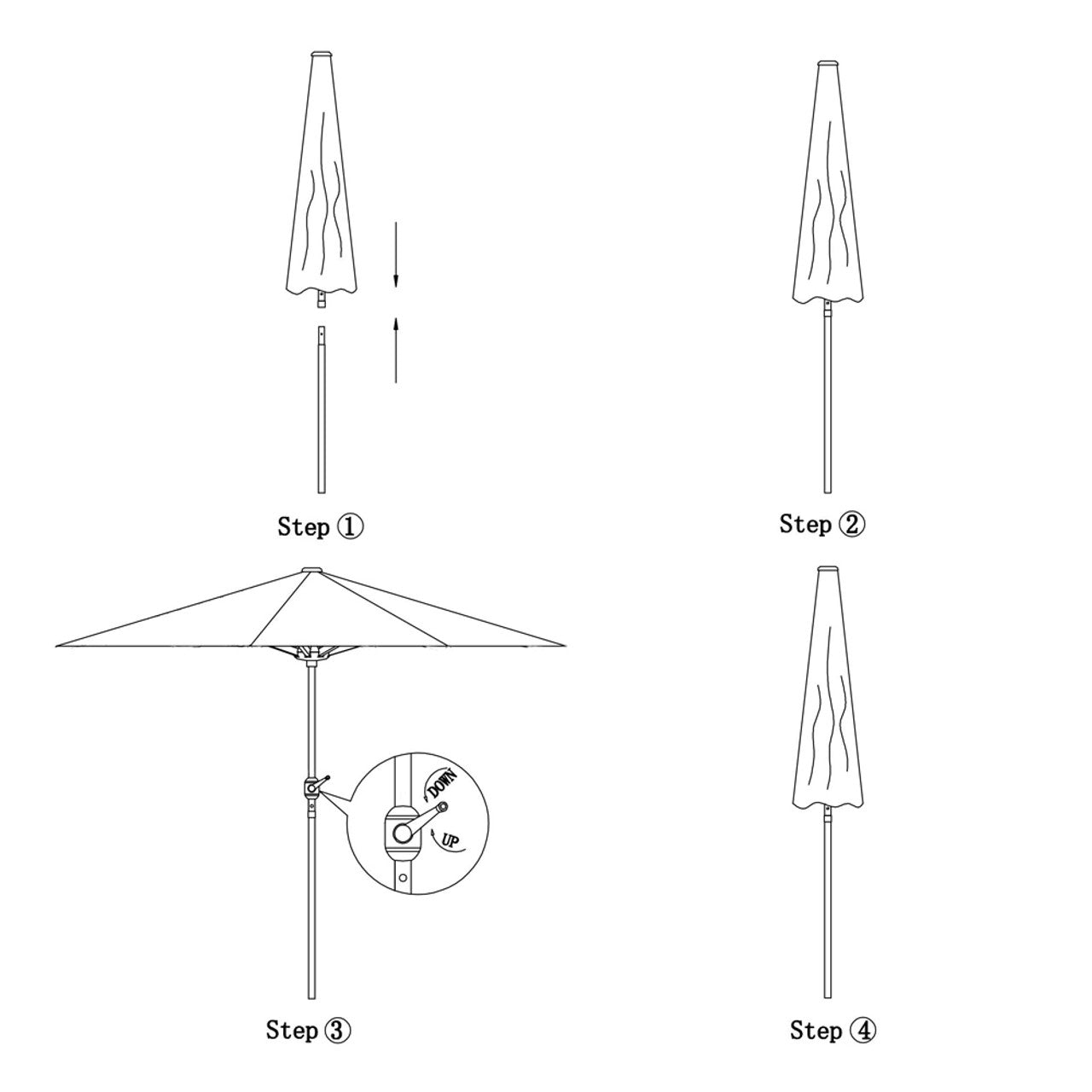 KAHOO 9FT Table Umbrella 1.5 Diameter Pole Outdoor Garden Patio Adjustable Crank Easy Ratcheting Folding 8 Ribs Tan