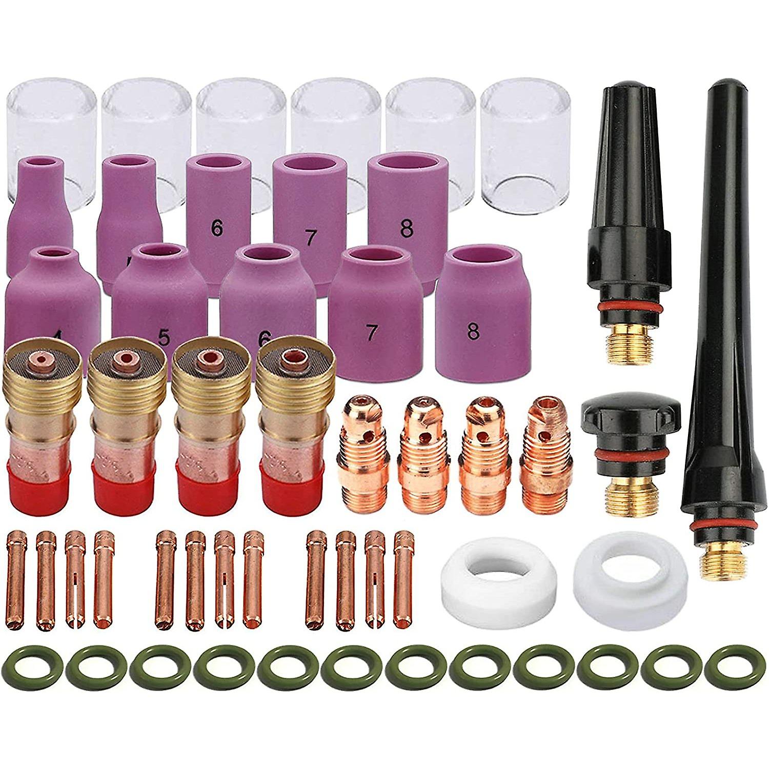 Dexusay 53pcs Tig Welding . Stubby Gas Lens #10 . Cup Kit Accessories For Db Sr Wp-17/18/26 Tig Welding Torch，with Cup+back Cup+nozzle+collet+collet B