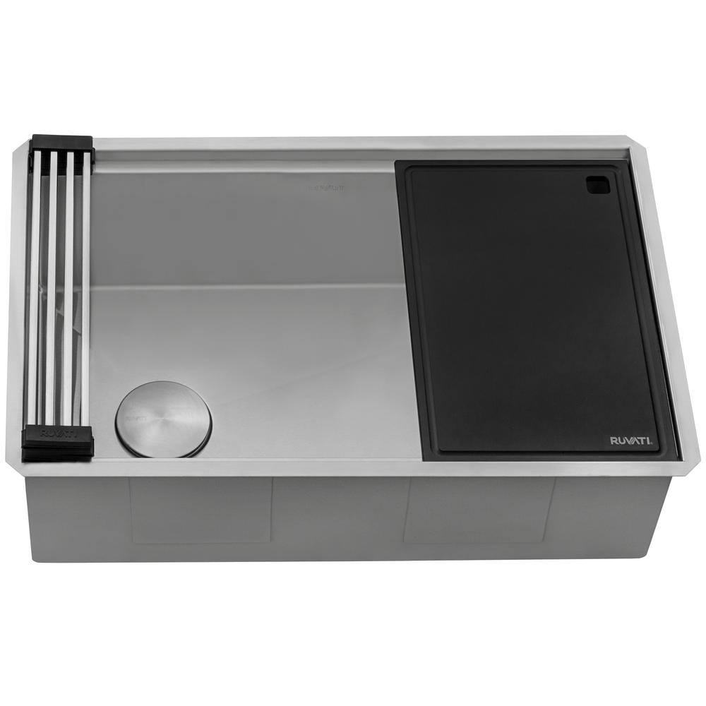 Ruvati Veniso Nova 16 Gauge Stainless Steel 30 in. Single Bowl Undermount Workstation Kitchen Sink Slope Bottom Offset Drain RVH8584