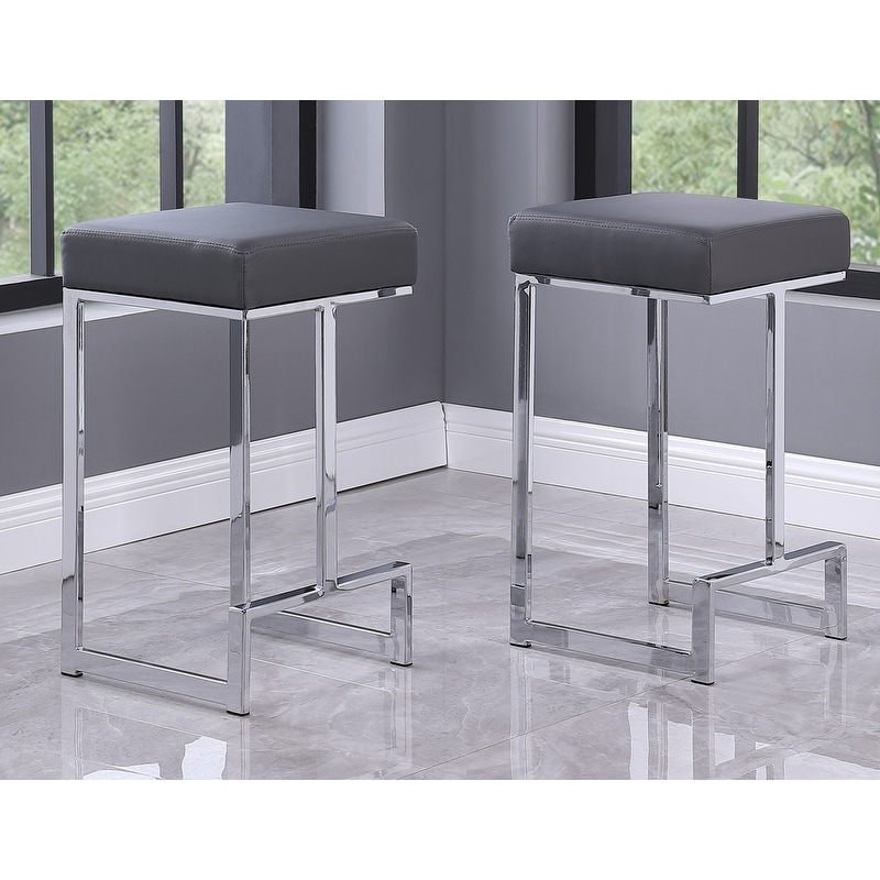 Best Master Furniture Synthetic Leather Silver Counter Height Stool (Set of 2)