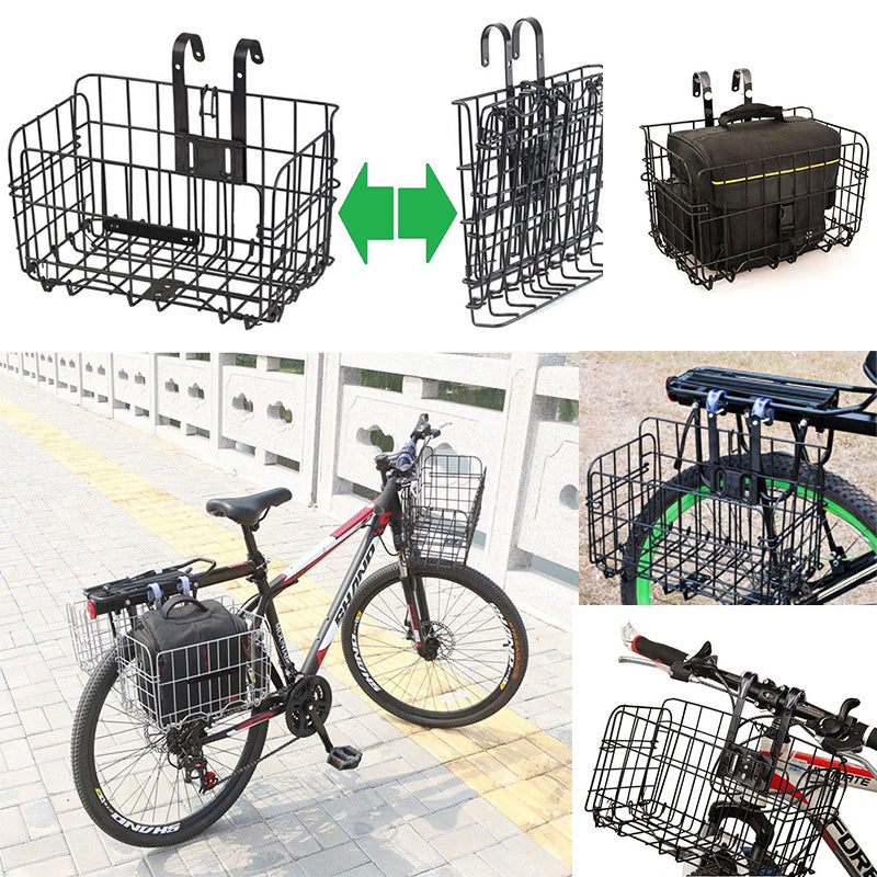 Pixnor Folding Rear Bike Basket Wire Mesh Fold-up， Detchable Front Bag Rear Hanging Basket Bicycle Bag Cargo Rack for Mountain Bike Accessories， Bike Frame Basket， Black