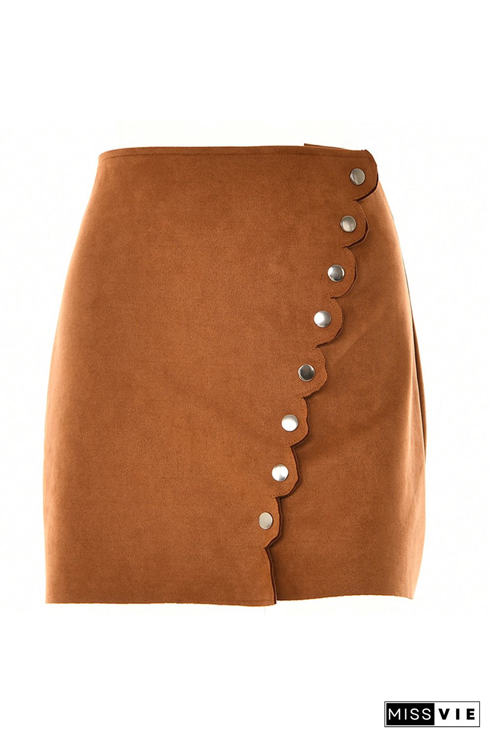 Scallop Edge Buttons Suede Skirt