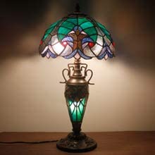 GEDUBIUBOO Tiffany Style Table Lamp Green Stained Glass Liaison Lamp 12X12X22 Inches Mother-Daughter Vase Desk Reading Light Decor Bedroom Living Room  Office S160G Series