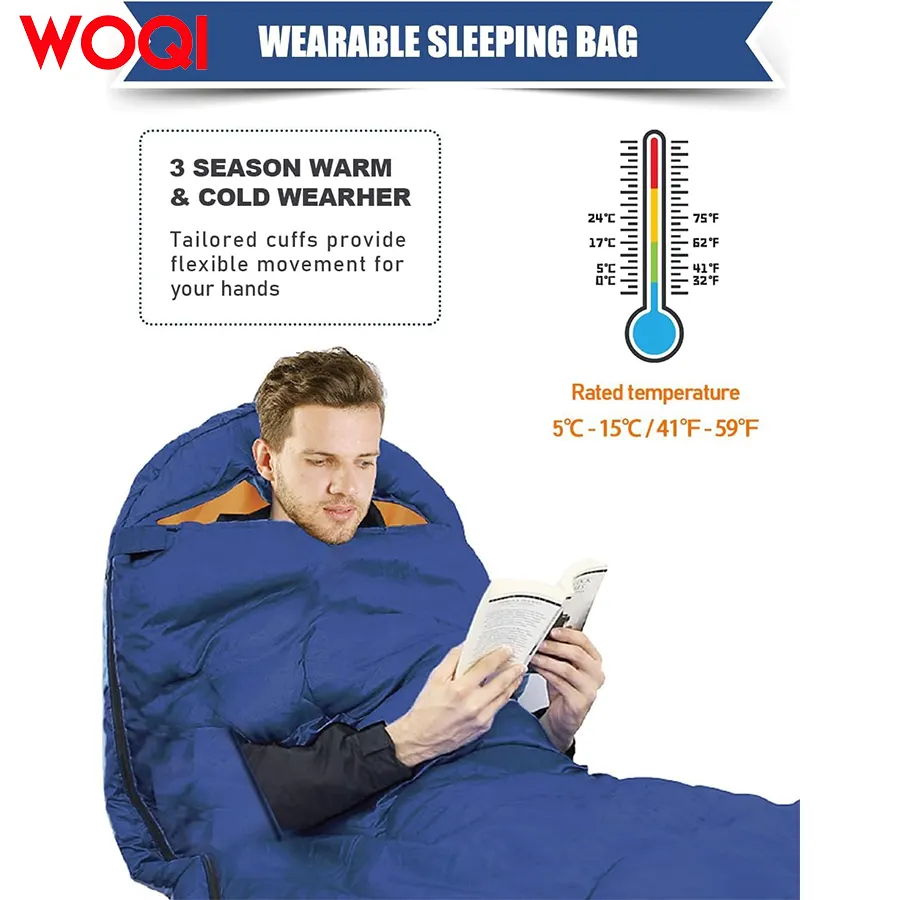 WOQI lightweight and small wearable sleeping bag with arm holes  suitable for cold weather hiking