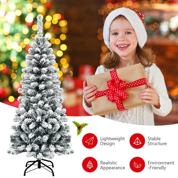 Gymax 4.5ft Snow Flocked Pencil Christmas Tree Artificial Pine Tree w/