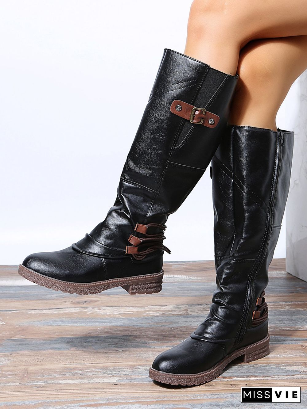 Vintage Buckle Rope Riding Boots