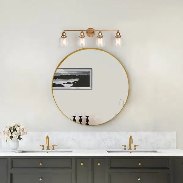 Ciare Modern Gold 4-light Bathroom Vanity Light Dimmable Glass Wall Sconces - Rose Gold 4-light - L 30