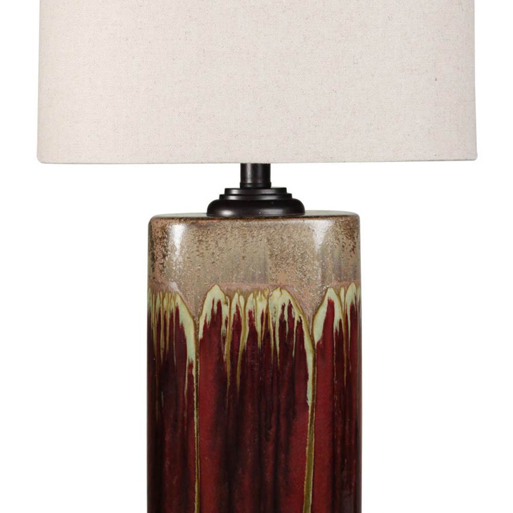 Tandoori Spice & Arabic Ceramic Table Lamp - Dark Red And Tan Glaze Finish - White Fabric Shade