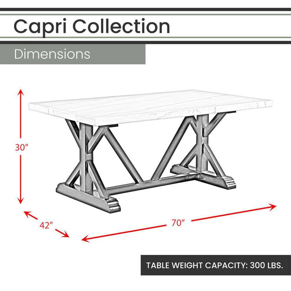 Hanover Capri 7-Piece Dining Set with Linen Side Chairs Natural Marble Table Top and Wood Trestle Base HDR015-7PC-WHT