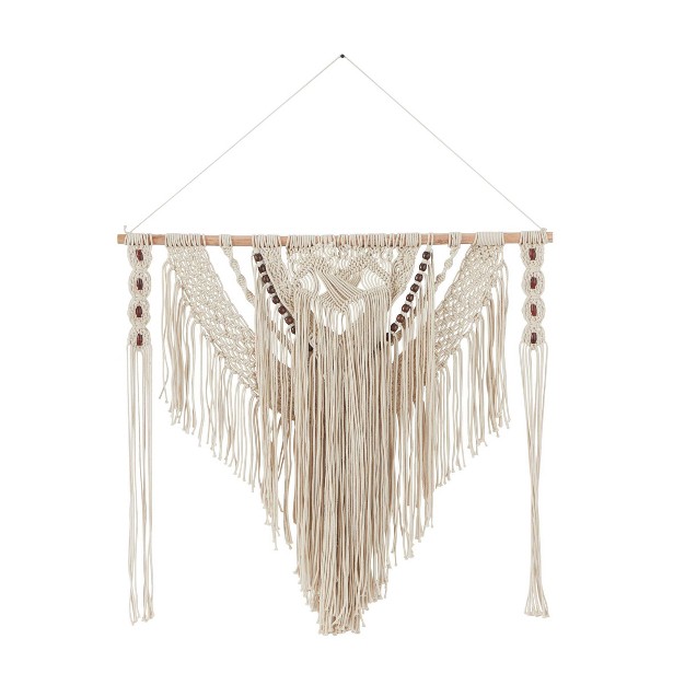 Cotton Macrame Handmade Intricately Weaved Wall Decor With Beaded Fringe Tassels Olivia amp May