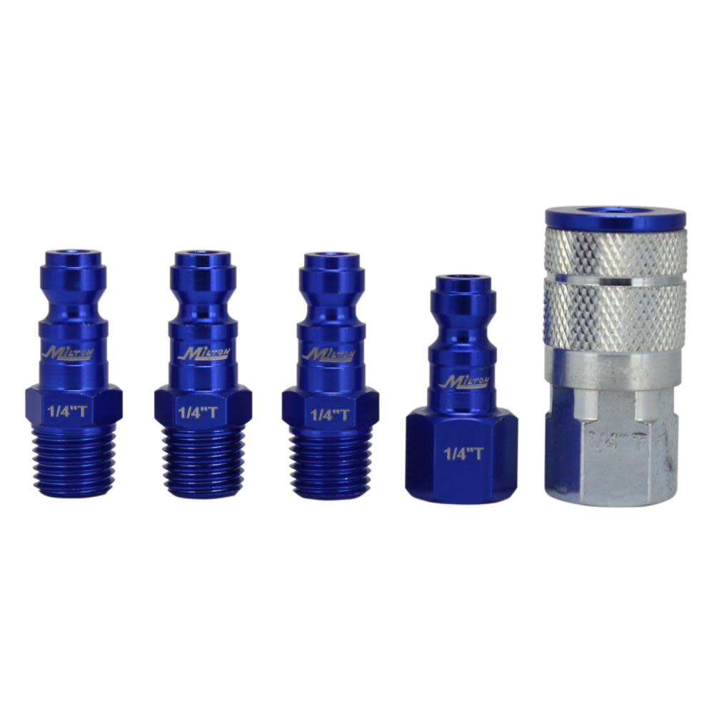 ColorFit® by Milton® S-305TKIT Coupler and Plug Kit ; (T-Style， Blue) ; 1/4 NPT， (5-Piece)