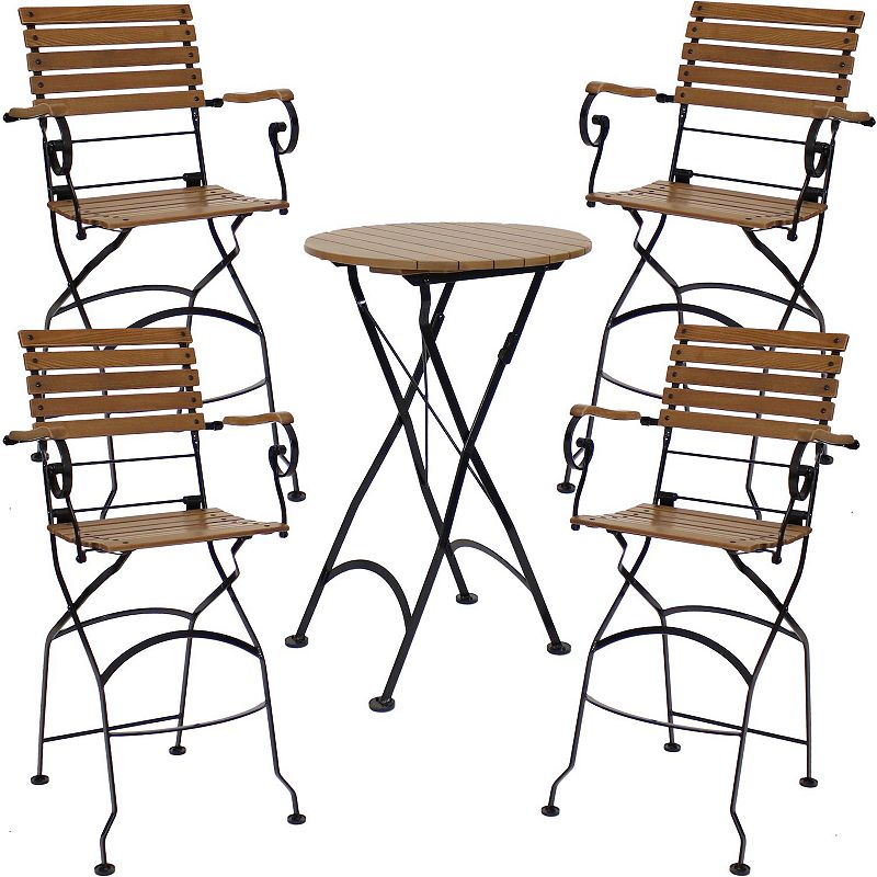 Sunnydaze Deluxe Chestnut 5-Piece Folding Patio Bar-Height Table and Chairs