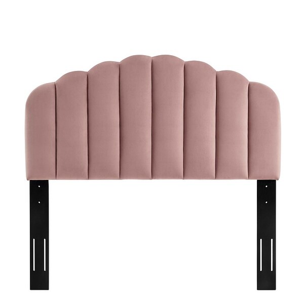 Burney Scalloped Heather Pink Velvet Upholstered Twin Size Headboard - - 31684729