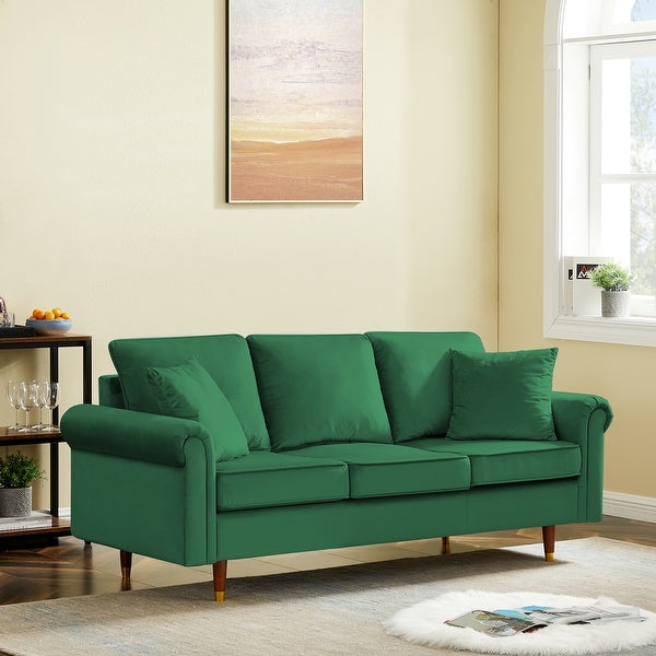 3 Seater Velvet Sofa with 2 Pillows