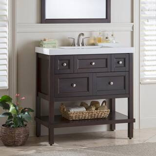 Glacier Bay Ashland 36.7 in. W x 19.1 in. D Bath Vanity in Chocolate with Cultured Marble Vanity Top in White with Integrated Sink ALII36P2-CH