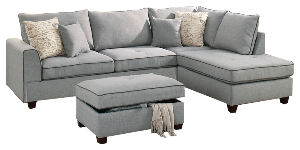 Dorris Fabric 3 Piece Sectional With Storage Ottoman  Light Gray   Transitional   Sectional Sofas   by Davis Bargains  Houzz