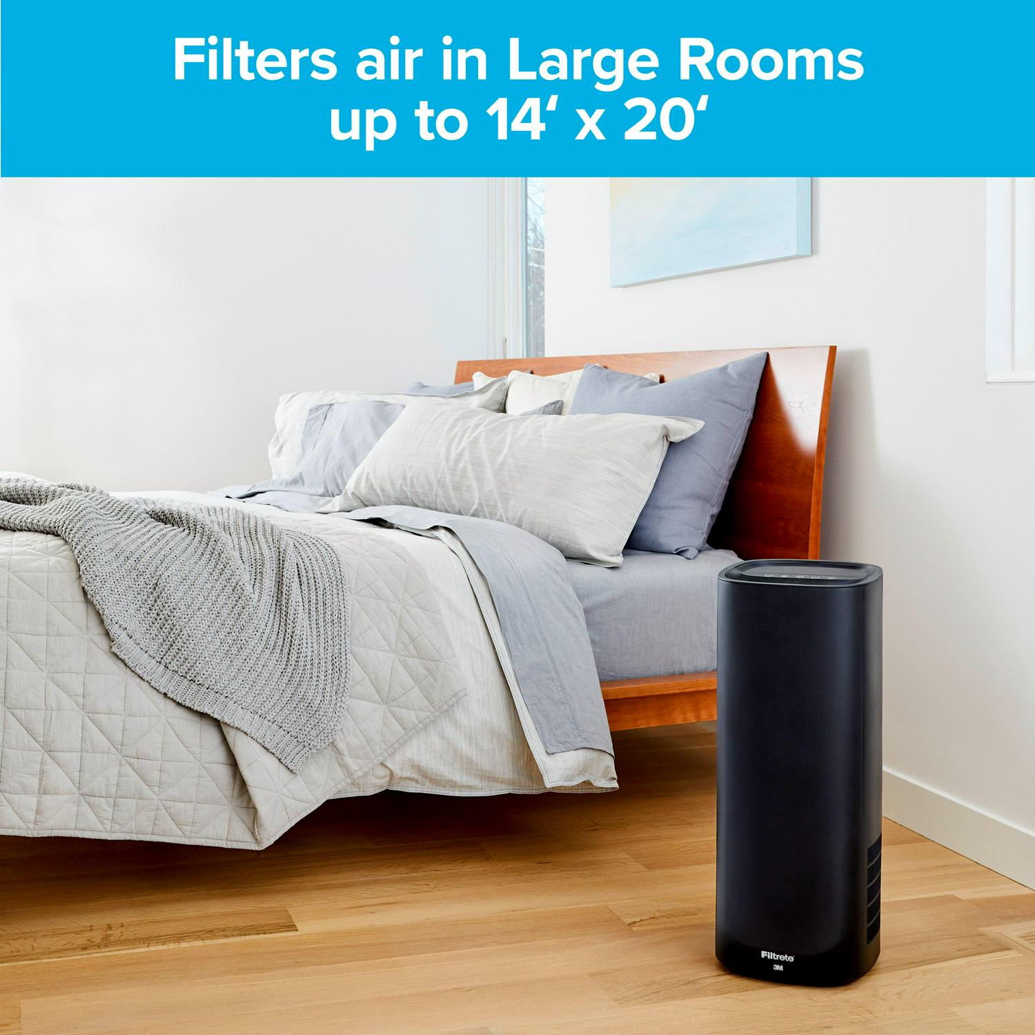 Filtrete by 3M Air Purifier， Large Room Tower， 290 Sq gt Coverage， Black， TRUE HEPA Filter Included