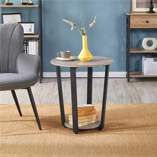 Yaheetech Metal Side Table Round End Table with Storage Rack