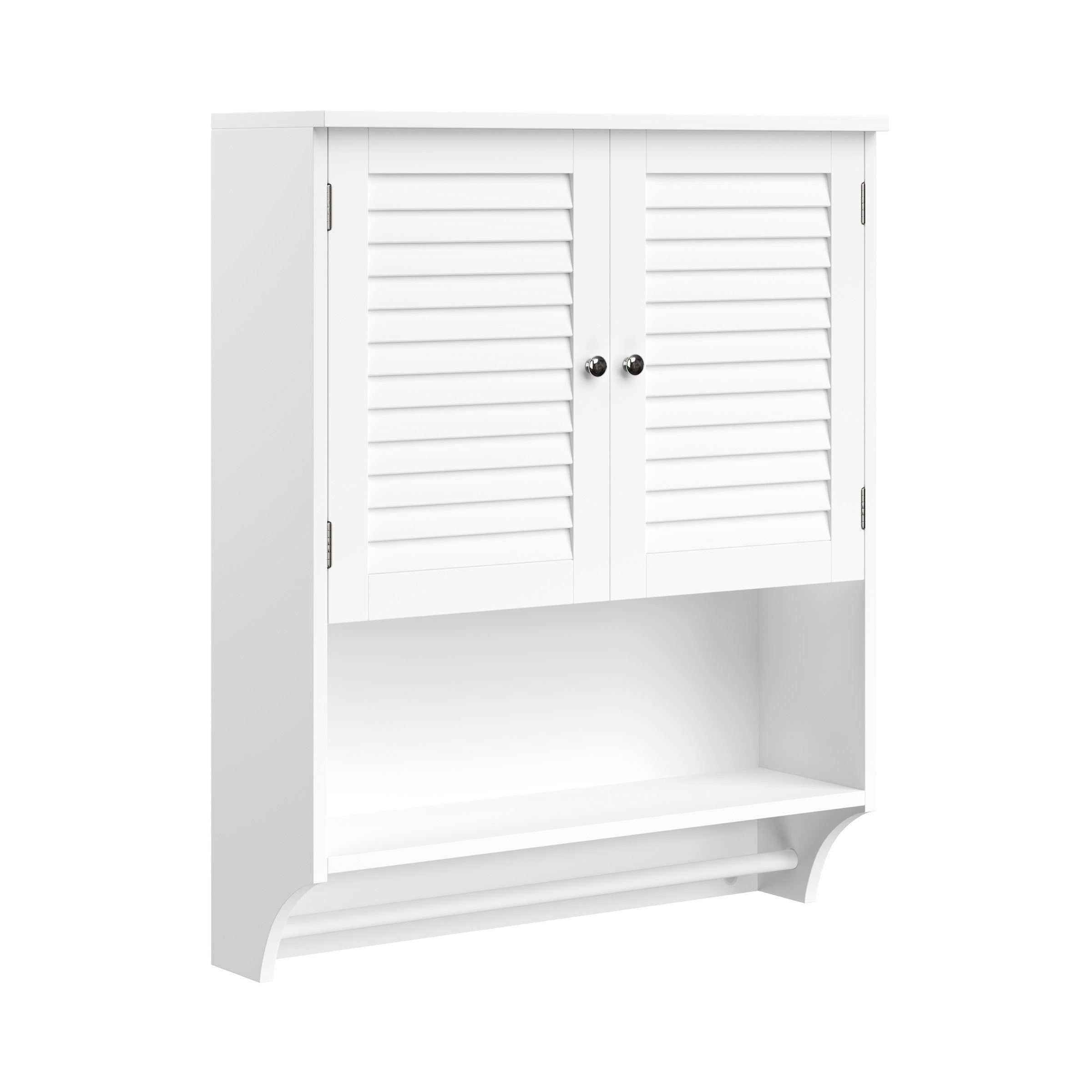 Lavish Home Wall-Mounted Bathroom Organizer with Shutter Doors and Towel Bar, White