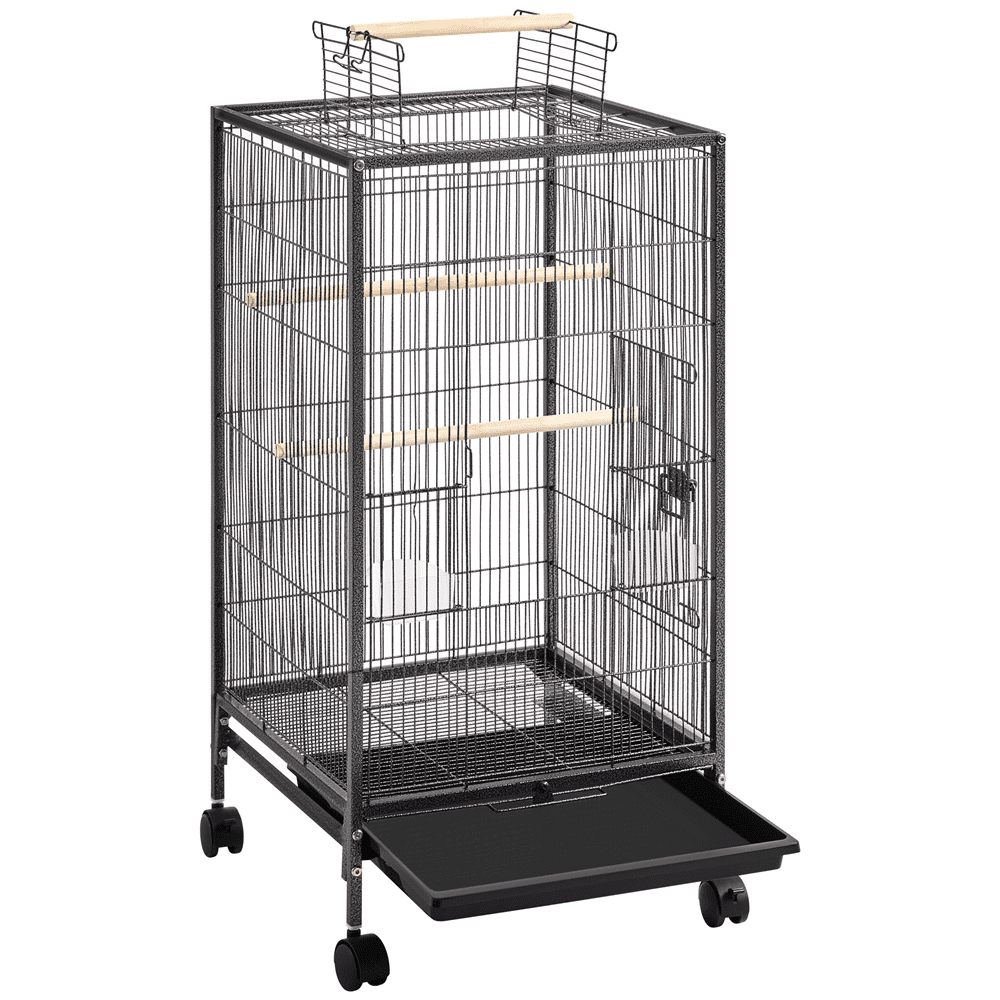 Easyfashion 40-Inch Open Top Parakeet Cage with Rolling Stand， Black