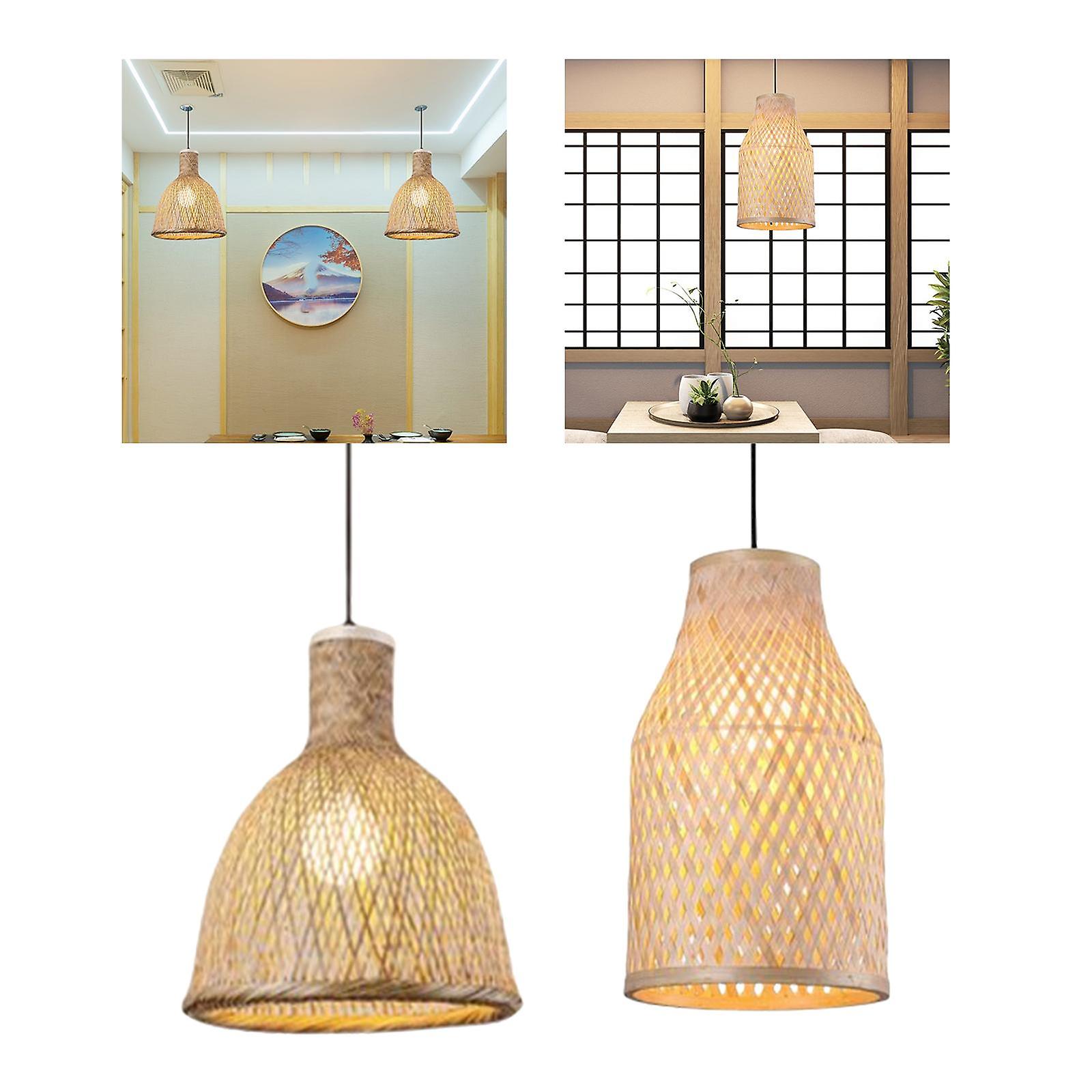 2x Bamboo Pendant Light Hanging Chandelier Lamp For Cafe Bar Bedroom Decor