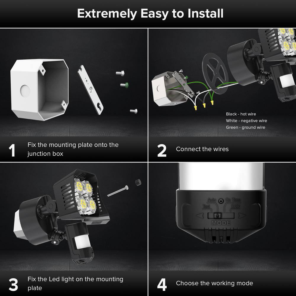 SANSI 36-Watt 3600 Lumens 180-Degree Black Motion Sensor Outdoor Integrated LED 5000K Waterproof Dusk to Dawn Flood Light 01-04-001-013603