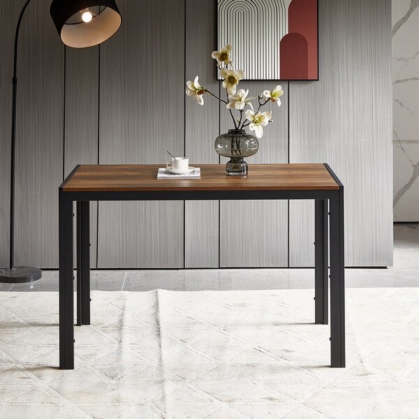 Wooden Top Black Metal Shelf Dining Table