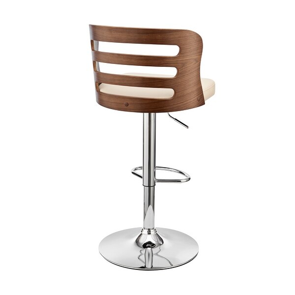 Khalia Adjustable Swivel Faux Leather and Wood Bar Stool with Metal Base