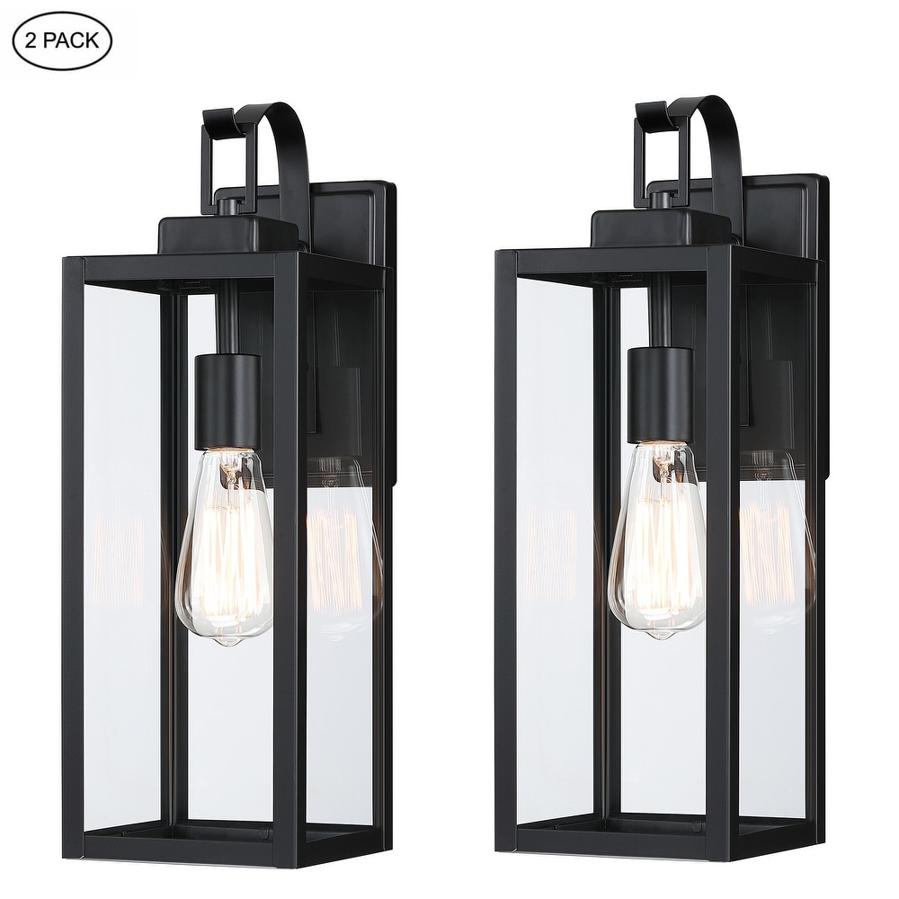 2 pack 17.7 in. 1 Light Matte Black Outdoor Wall Lantern Sconce with Clear Glass（Dusk to Dawn could be chosen）