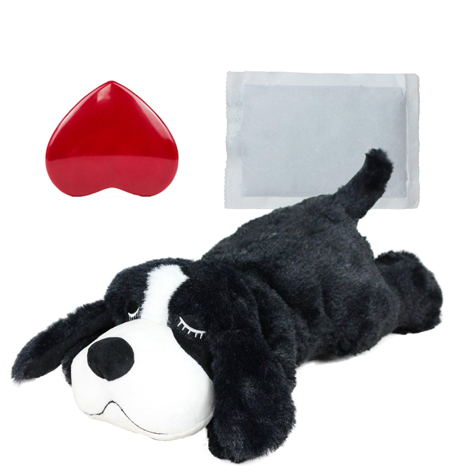 IFOYO Cute Heartbeat Dog Toy，Puppy Toy with Heartbeat Anxiety Relief For Dogs Puppy，Black White