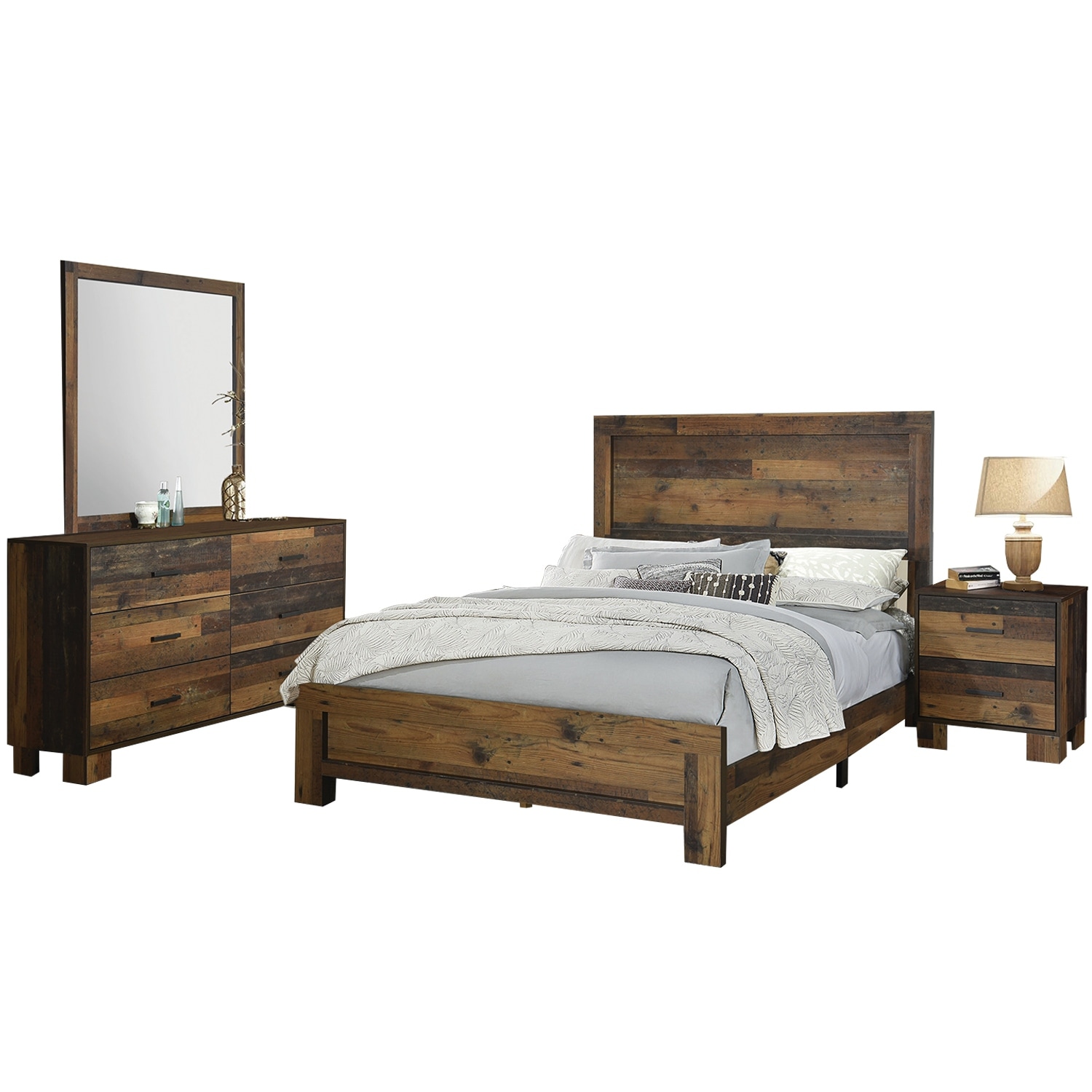 Wooden Eastern King Bedroom Set in Rustic Pine - - 36135691