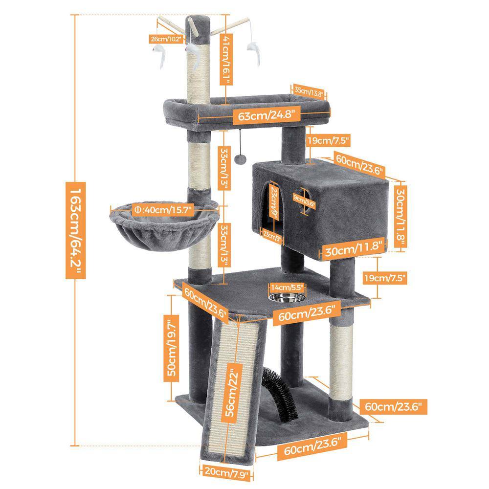 Foobrues Large Condo Cat Tree Feeding Bowl Grooming Brush Whirligig Turntable PSL-23170871