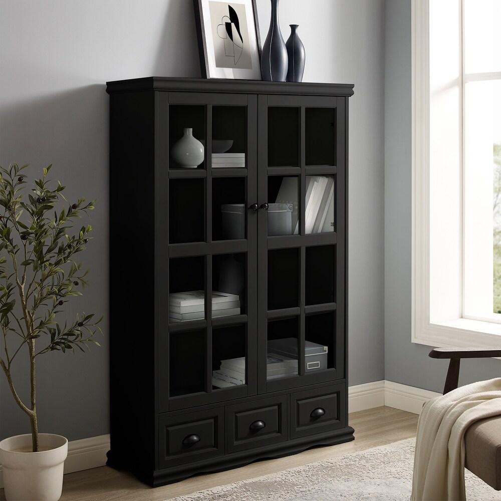 Storage Cabinet with Glass Doors Sideboard with Shelf and Triple Drawers